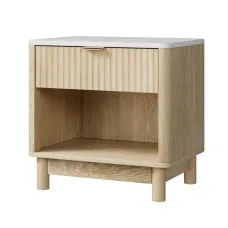 Artiss Pine Bedside Table Nightstand – 1 Drawer & Shelf, E1 Particle Board, Metal Handle, 48x35x47cm, Easy Clean, White