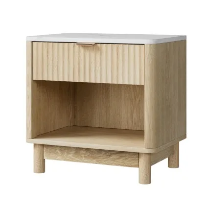 Artiss Pine Bedside Table Nightstand – 1 Drawer & Shelf, E1 Particle Board, Metal Handle, 48x35x47cm, Easy Clean, White