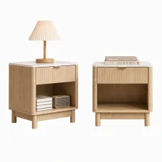 Artiss 2-Pack Bedside Tables with Drawer, Open Shelf and Pine Wood Legs, Pine and White, 48cm x 35cm x 47cm