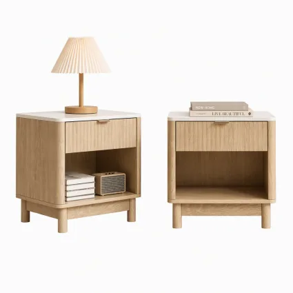 Artiss 2-Pack Bedside Tables with Drawer, Open Shelf and Pine Wood Legs, Pine and White, 48cm x 35cm x 47cm