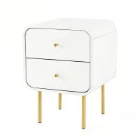 Artiss Bedside Table 2 Drawers White MDF Nightstand with Metal Legs Rounded Corners 42x40x57cm Storage