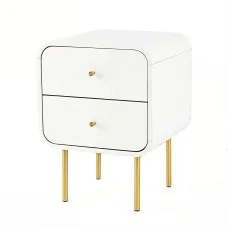 Artiss Bedside Table 2 Drawers White MDF Nightstand with Metal Legs Rounded Corners 42x40x57cm Storage