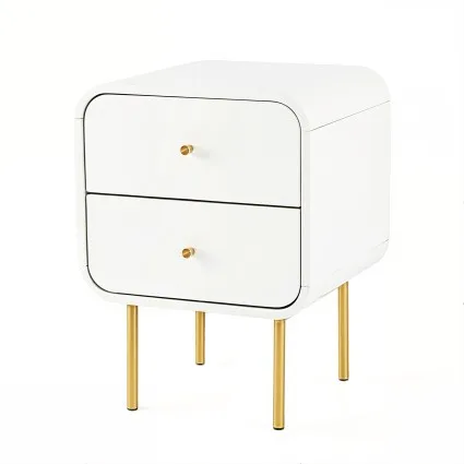 Artiss Bedside Table 2 Drawers White MDF Nightstand with Metal Legs Rounded Corners 42x40x57cm Storage