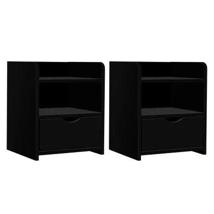 Artiss 2X FARA Bedside Table Black, 1 Drawer with Shelf, 15mm LDF Board, Safe Corners, 37x34x45cm,