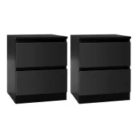 Artiss Pepe 2x Bedside Tables, 2 Drawers, 15mm Particle Board, Handleless Design, 40x39.5x50cm, Black