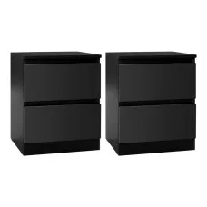 Artiss Pepe 2x Bedside Tables, 2 Drawers, 15mm Particle Board, Handleless Design, 40x39.5x50cm, Black