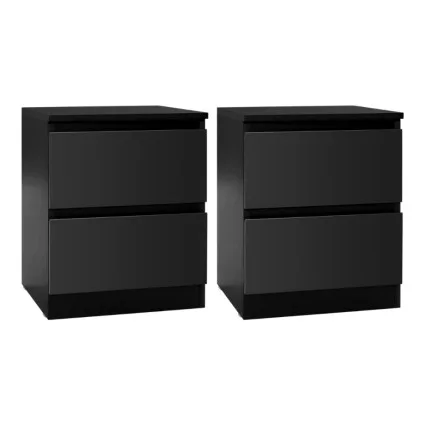 Artiss Pepe 2x Bedside Tables, 2 Drawers, 15mm Particle Board, Handleless Design, 40x39.5x50cm, Black