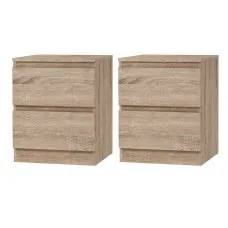 Artiss Pepe 2x Bedside Table 2 Drawers, 15mm Particle Board, Handle-less, Oak Finish, 40x39.5x50cm, Modern