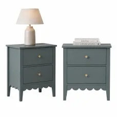 Artiss 2 Pack Bedside Tables with 2 Drawers Bedroom Storage Metal Handles Easy-Clean Painted MDF Green
