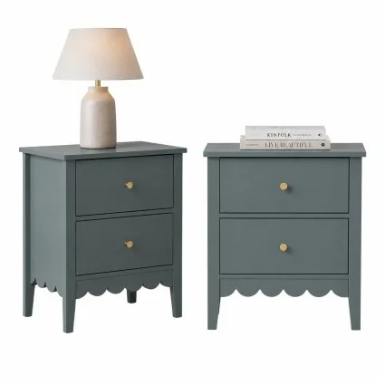 Artiss 2 Pack Bedside Tables with 2 Drawers Bedroom Storage Metal Handles Easy-Clean Painted MDF Green