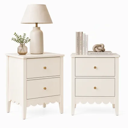 Artiss Bedside Tables 2 Pack with 2 Drawers 40cm x 30cm x 50cm White Bedroom Storage