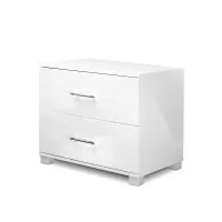 Artiss Bedside Table with 2 Drawers, MDF, High Gloss White, 59x40x51cm - Modern Design, Ample Storage, Easy Assembly