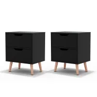Artiss 2 x Black Bedside Tables with 2 Drawers - BODEN, 15mm Thick Particle Board, 40x30x50cm, Beech Legs