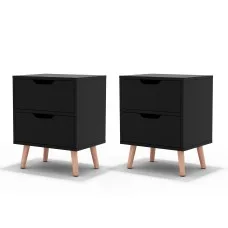 Artiss 2 x Black Bedside Tables with 2 Drawers - BODEN, 15mm Thick Particle Board, 40x30x50cm, Beech Legs