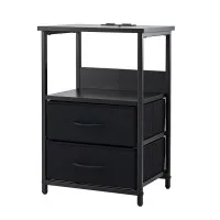 Artiss LED Bedside Table with Charging Station USB Type C 2 Foldable Drawers RGB Black Nightstand 40x30x60cm