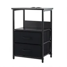 Artiss LED Bedside Table with Charging Station USB Type C 2 Foldable Drawers RGB Black Nightstand 40x30x60cm