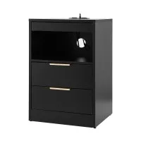 Artiss LED Bedside Table with Charging Station 2 Drawers RGB Lighting USB C AC Outlets Compact 40x35x60cm