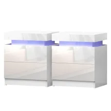 Artiss COLEY White LED Bedside Table Set of 2 - 16-Colour Lights, 2 Drawers, Lift-up Storage, Particle Board & MDF, 45x