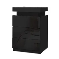 Artiss COLEY Black LED Bedside Table - 3 Drawers, Customisable Colours, Modern Design, Ample Storage, Easy Assembly