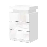 Artiss COLEY White LED Bedside Table with 3 Drawers - Customisable 16-Colour Lighting & Modern Gloss Finish