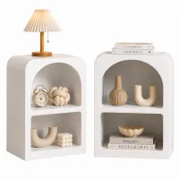 Artiss 2 Pack Bedside Tables with 2 Shelves ARCHED White Contemporary Bedroom Storage Furniture Textured Finish