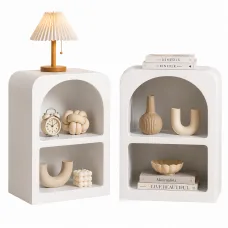 Artiss 2 Pack Bedside Tables with 2 Shelves ARCHED White Contemporary Bedroom Storage Furniture Textured Finish