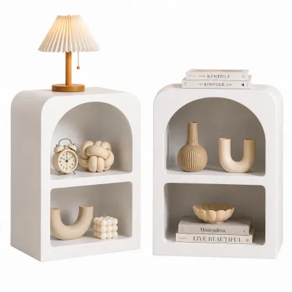 Artiss 2 Pack Bedside Tables with 2 Shelves ARCHED White Contemporary Bedroom Storage Furniture Textured Finish