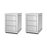 Artiss Presia Set of 2 Bedside Tables, 3 Drawers, Mirrored Glass, Silver, 40x40x58cm, Elegant Storage with Crystal Knobs