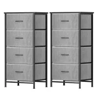 Artiss Set of 2 Grey Tallboy Dressers, 4 Drawer Storage with MDF, Metal Frame, Non-Woven Lining, 47x30x94cm, Easy