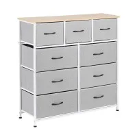 Artiss 9-Drawer Chest of Drawers Storage Dresser with Fabric Drawers and MDF Top for Bedroom Light Grey
