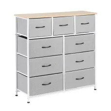 Artiss 9-Drawer Chest of Drawers Storage Dresser with Fabric Drawers and MDF Top for Bedroom Light Grey