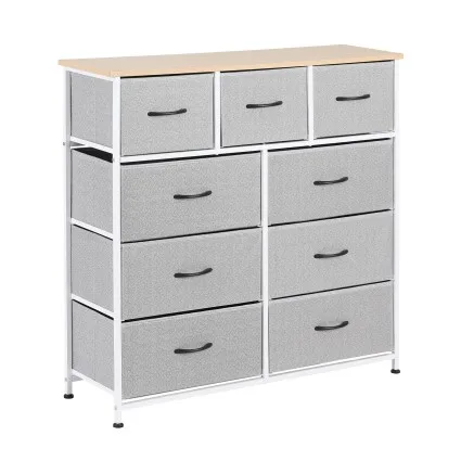 Artiss 9-Drawer Chest of Drawers Storage Dresser with Fabric Drawers and MDF Top for Bedroom Light Grey