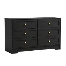 Artiss LEIF 6 Chest of Drawers Tallboy Cabinet Black, Contemporary Storage, 120x40x71.5cm, Metal Handles