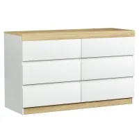 Artiss 6 Drawer Chest of Drawers, White and Oak, 110cm Tallboy Storage Cabinet, Particle Board, Bedroom Dresser