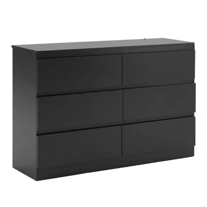 Artiss 6 Drawer Lowboy Chest of Drawers Black 120x39x82cm Melamine Groove Handle Smooth Runners 6-Drawer