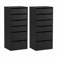 Artiss 2-Piece Chest of Drawers Set with 6 Storage Drawers Handle-Free Design Smooth Sliding Runners Black