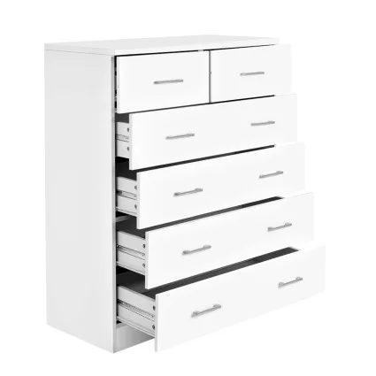 Artiss 6-Drawer Tallboy, High Density Particle Board, White, 85x39.5x105cm - Contemporary Storage Solution