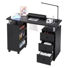 Artiss Manicure Table Nail Desk with Built-in Dust Collector, 3 Drawers, 3 Shelves, Wrist Cushion and Wheels Black