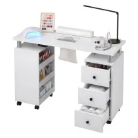Artiss Manicure Table Nail Desk with Built-in Dust Collector Drawers Shelves Wrist Cushion Wheels White