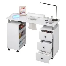 Artiss Manicure Table Nail Desk with Built-in Dust Collector Drawers Shelves Wrist Cushion Wheels White