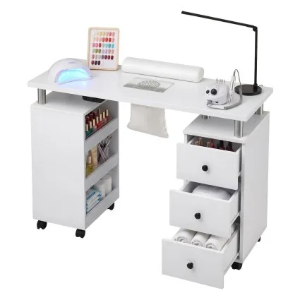 Artiss Manicure Table Nail Desk with Built-in Dust Collector Drawers Shelves Wrist Cushion Wheels White