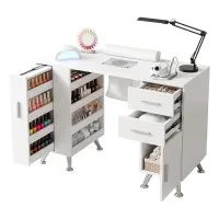 Artiss Manicure Table Nail Desk with Built-in Dust Collector, Drawers, Shelves, Wrist Cushion White Salon Station