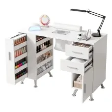 Artiss Manicure Table Nail Desk with Built-in Dust Collector, Drawers, Shelves, Wrist Cushion White Salon Station