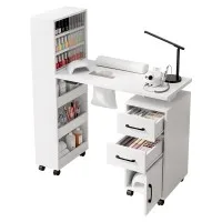 Artiss Manicure Table Nail Desk with Dust Collector and Storage Drawers White Beauty Salon Station Rolling Wheels