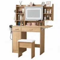 Artiss Dressing Table Vanity Desk Set with LED Mirror Charging Station and Stool