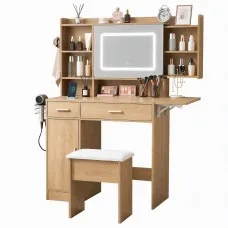 Artiss Dressing Table Vanity Desk Set with LED Mirror Charging Station and Stool