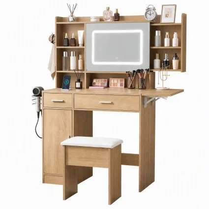 Artiss Dressing Table Vanity Desk Set with LED Mirror Charging Station and Stool