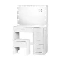 Artiss Darcy White Dressing Table Set with Stool, 15 LED Bulbs, 4 Drawers, Premium MDF, 89x40x136cm, Hollywood Mirror