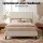 Artiss VELA Double Linen Bed Head 137cm Beige Upholstered Vertical Stripe Art Deco High Density Foam