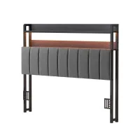 Artiss Double Upholstered Headboard with Storage Charging Station SAA 16-Colour RGB LED Black Dark Grey